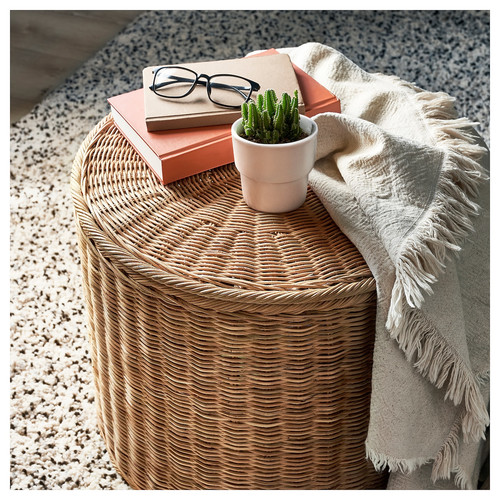 TOLKNING Pouffe with storage, handmade rattan