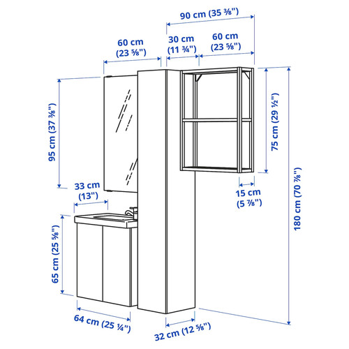 ENHET Bathroom, white/pale grey-green, 64x33x65 cm