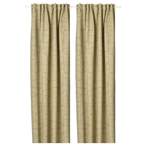 LÖNNSTÄVMAL Block-out curtains, 1 pair, light olive-green, 145x300 cm