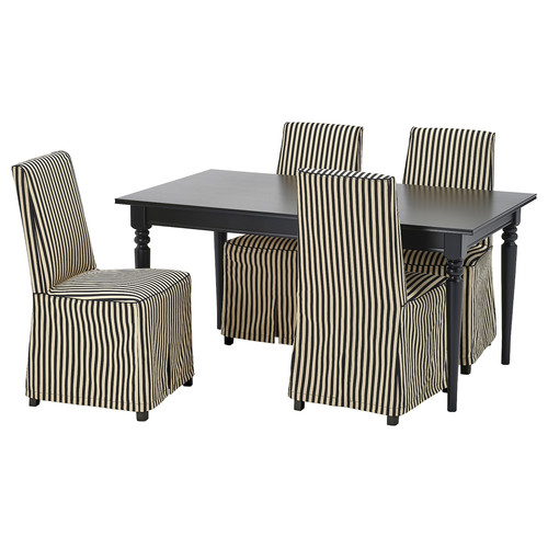 INGATORP / BERGMUND Table and 4 chairs, black/black black/white, 155/215 cm