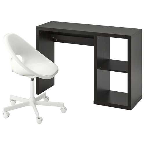 KALLAX / LOBERGET Desk and chair, black-brown/white