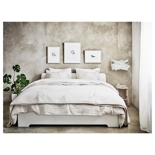 ASKVOLL Bed frame, white, Leirsund, 140x200 cm