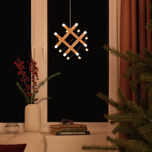 STRÅLA LED pendant lamp, battery-operated/pine, 25 cm