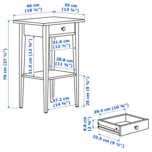 HEMNES Nightstand, white stain, 46x35 cm