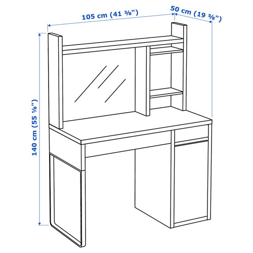 MICKE Workstation, white stained oak effect, 105x50 cm