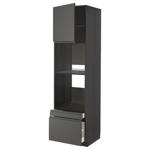 METOD / MAXIMERA Hi cab f ov/combi ov w dr/2 drwrs, black/Voxtorp dark grey, 60x60x220 cm