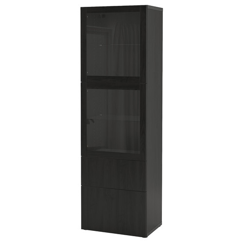 BESTÅ Storage combination w/glass doors, black-brown, Lappviken black-brown, clear glass, 60x42x192 cm