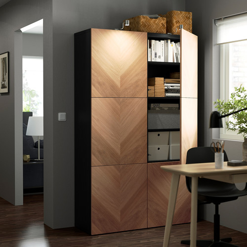 BESTÅ Storage combination with doors, black-brown/Hedeviken oak veneer, 120x42x193 cm