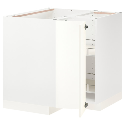 METOD Corner base cabinet with carousel, white/Vallstena white, 88x88 cm