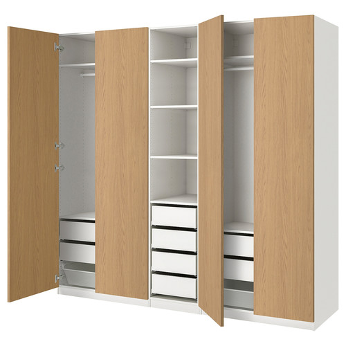 PAX / STORKLINTA Wardrobe combination, white/oak effect, 250x58x236 cm