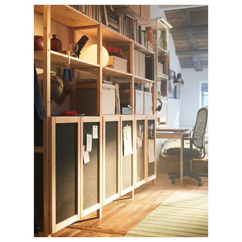 IVAR Shelving unit, with 2 doors pine/felt, 89x30x179 cm