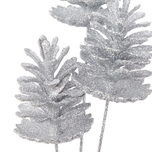 Artificial Spray with Pine Cones, silver