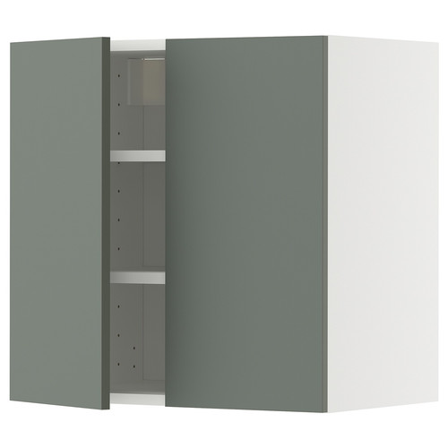 METOD Wall cabinet with shelves/2 doors, white/Nickebo matt grey-green, 60x60 cm