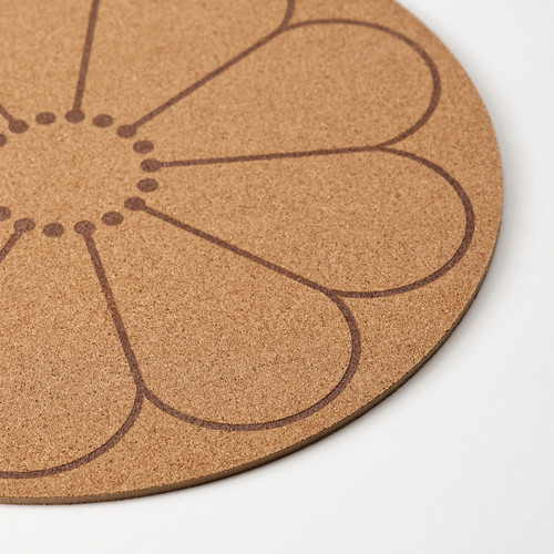 SVARTVIDE Place mat, cork/patterned flower, 35 cm