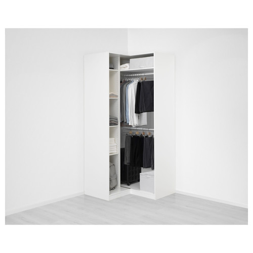 PAX Corner wardrobe, white, Grimo white, 111/111x236 cm