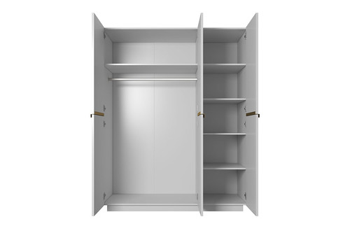 Wardrobe Nicole 150 cm, matt white, gold handles