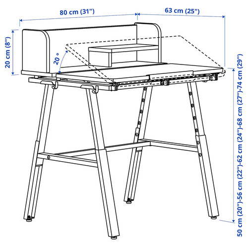 PIPLÄRKA Desk, tiltable, 80x63 cm