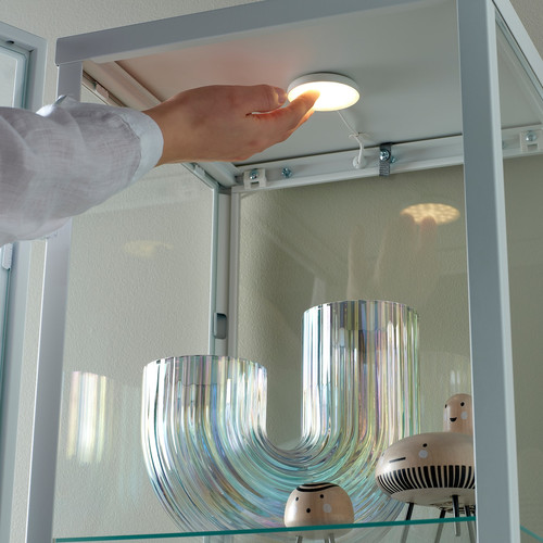 BLÅLIDEN / STRIMSÄV Glass-door cabinet with lighting, white