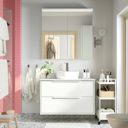 HAVBÄCK / TÖRNVIKEN Wash-stnd w drawers/wash-basin/tap, white/white marble effect, 102x49x79 cm