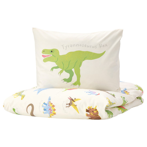 JÄTTELIK Duvet cover and pillowcase, Dinosaurs/white, 150x200/50x60 cm