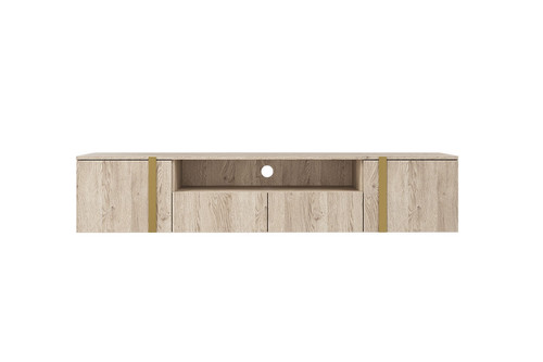 Wall-Mounted TV Cabinet Verica 200 cm, biscuit oak/gold handles