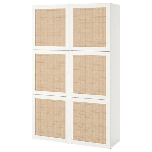 BESTÅ Storage combination with doors, white Studsviken/white woven poplar, 120x42x193 cm