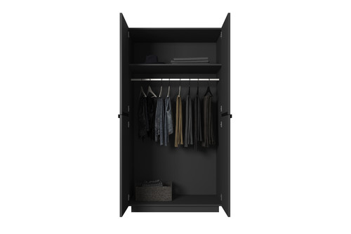 Wardrobe Nicole 100 cm, matt black, black handles