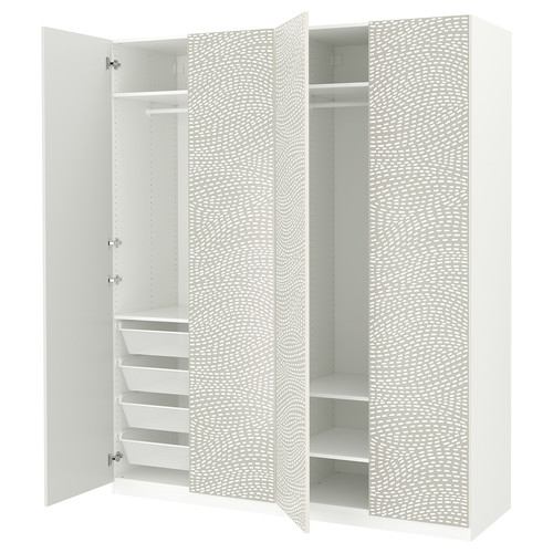 PAX / MISTUDDEN Wardrobe combination, white/grey patterned, 200x60x236 cm