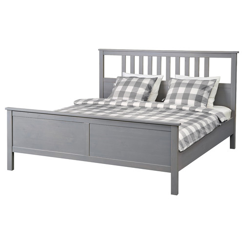 HEMNES Bed frame, grey stained, Leirsund, 160x200 cm