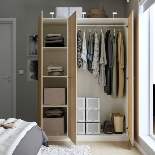 PAX / FORSAND Wardrobe combination, white/white stained oak effect, 150x60x201 cm