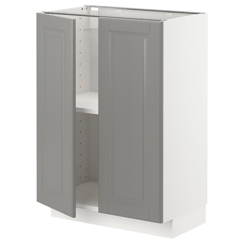 METOD Base cabinet with shelves/2 doors, white/Bodbyn grey, 60x37 cm