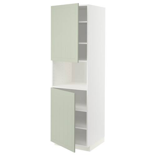 METOD High cab f micro w 2 doors/shelves, white/Stensund light green, 60x60x200 cm