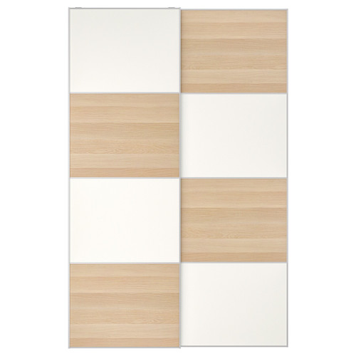 MEHAMN Pair of sliding doors, double sided/white stained oak effect white, 150x236 cm