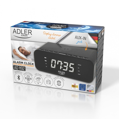 Adler Clock Radio with Wireless Charger AD 1192B, black