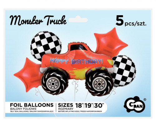 Foil Balloons Set Happy Birthday Monster Truck 5pcs