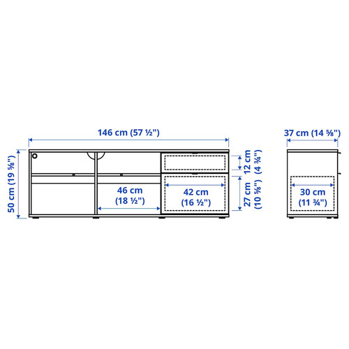 VIHALS TV bench, dark grey, 146x37x50 cm