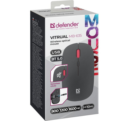 Defender Optical Wireless Mouse Silent Click Virtual MB-635 RF+BT 1600DPI 4P