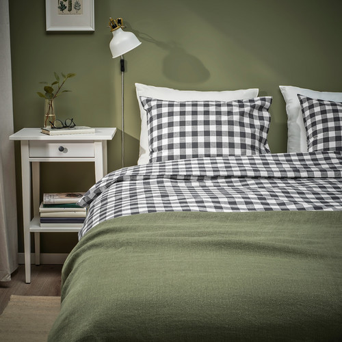 EKTANDVINGE Duvet cover and 2 pillowcases, anthracite white/check, 200x200/50x60 cm