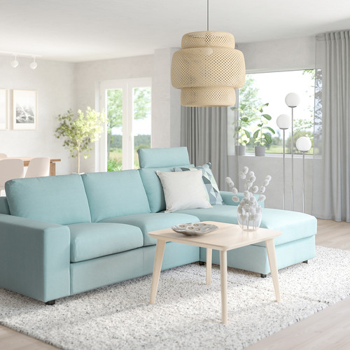 VIMLE 3-seat sofa with chaise longue, with wide armrests with headrest/Saxemara light blue