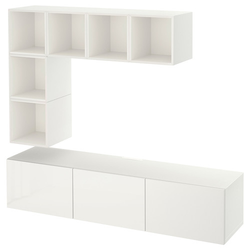 BESTÅ / EKET TV storage combination, white/Selsviken high-gloss/white, 180x42x185 cm