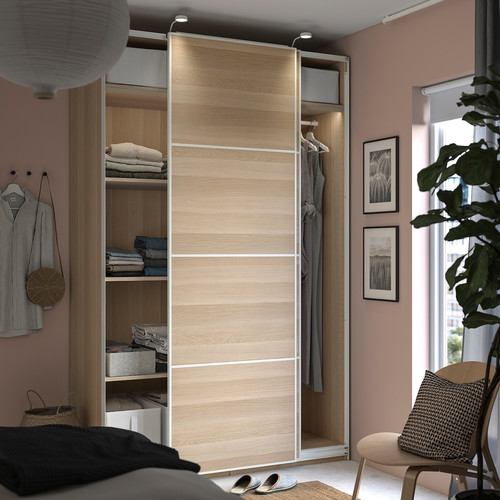 PAX / MEHAMN Wardrobe, white stained oak effect/double sided white stained oak effect, 150x66x236 cm