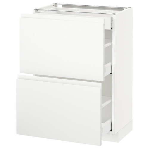 METOD / MAXIMERA Base cab with 2 fronts/3 drawers, white, Voxtorp matt white white, 60x37 cm