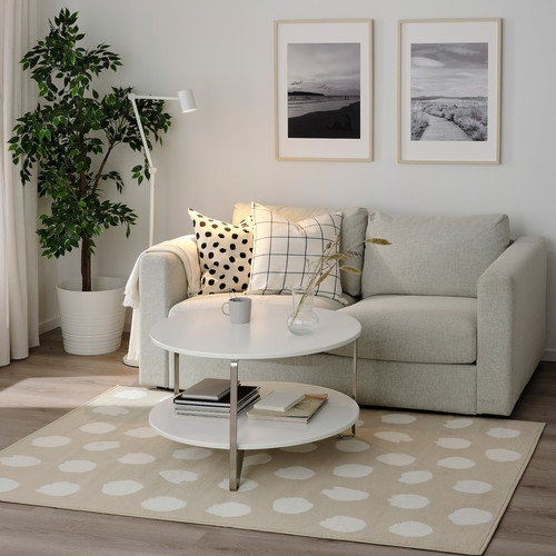 BOGENSE Rug, low pile, beige/white dotted, 133x195 cm
