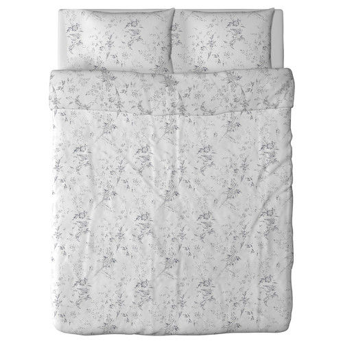 ALVINE KVIST Quilt cover and 2 pillowcases, white, grey, 200x200/50x60 cm