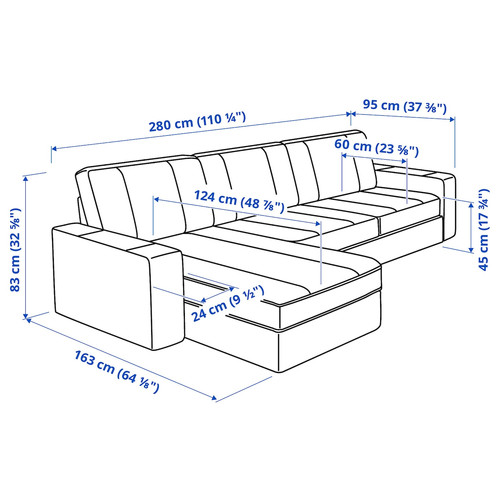 KIVIK 3-seat sofa with chaise longue, Tibbleby beige/grey