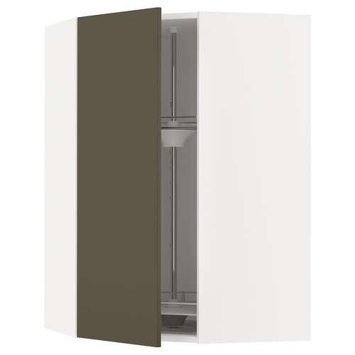 METOD Corner wall cabinet with carousel, white/Havstorp brown-beige, 68x100 cm