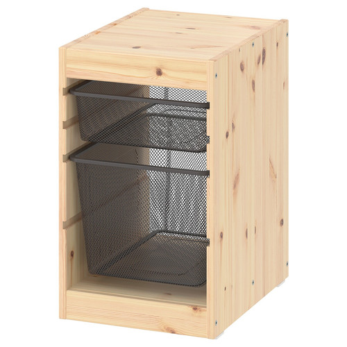 TROFAST Storage combination with boxes, light white stained pine/dark grey, 32x44x52 cm