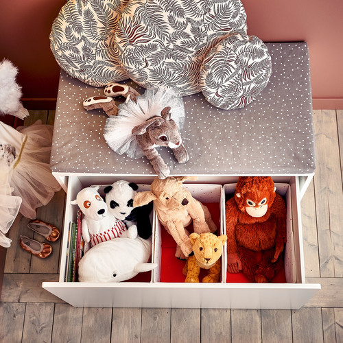 SMÅSTAD Bench with toy storage, white, birch, 90x50x48 cm