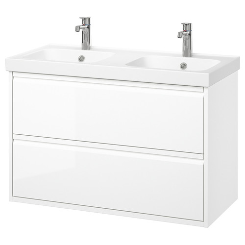 ÄNGSJÖN / ORRSJÖN Wash-stnd w drawers/wash-basin/taps, high-gloss white, 102x49x69 cm