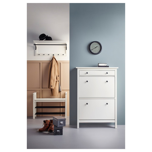 HEMNES Shoe cabinet with 2 compartments, white, 89x127 cm